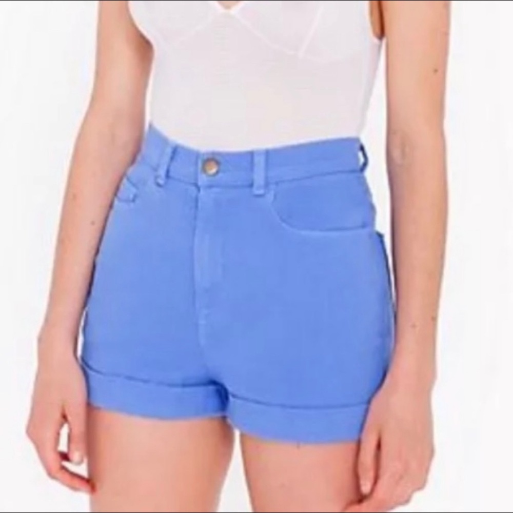 American Apparel High Waist Cuffed Shorts in Bright Blue